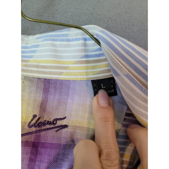 Bugatchi Uomo Shirt Men’s L Colorful Striped Shaped Fit Party Style EUC - Picture 11 of 12